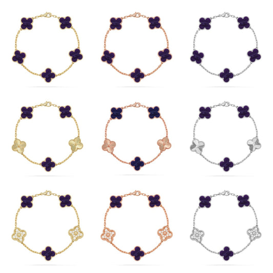 [Zalyn Jewelry ]CLOVER 5 MOTIF PURPLE STRIPES BRACELET COLLECTION