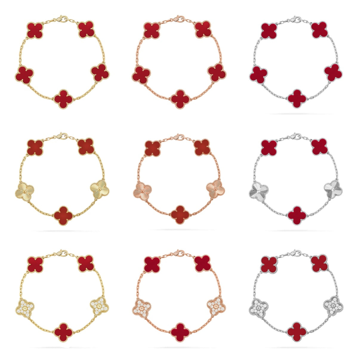 [Zalyn Jewelry ] CLOVER 5 MOTIF RED CORNELIAN BRACELET COLLECTION