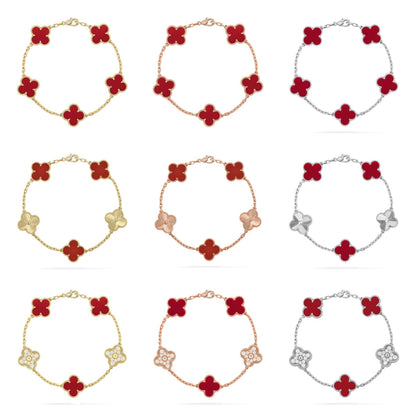 [Zalyn Jewelry ] CLOVER 5 MOTIF RED CORNELIAN BRACELET COLLECTION