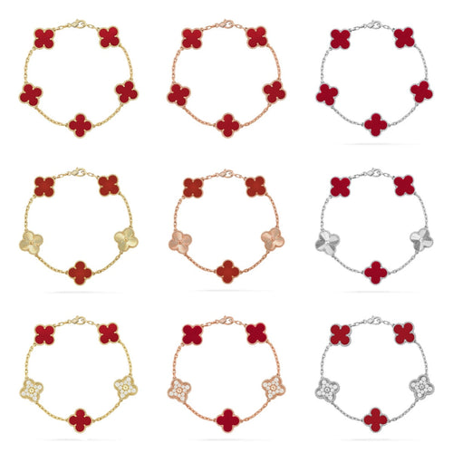 [Zalyn Jewelry ] CLOVER 5 MOTIF RED CORNELIAN BRACELET COLLECTION