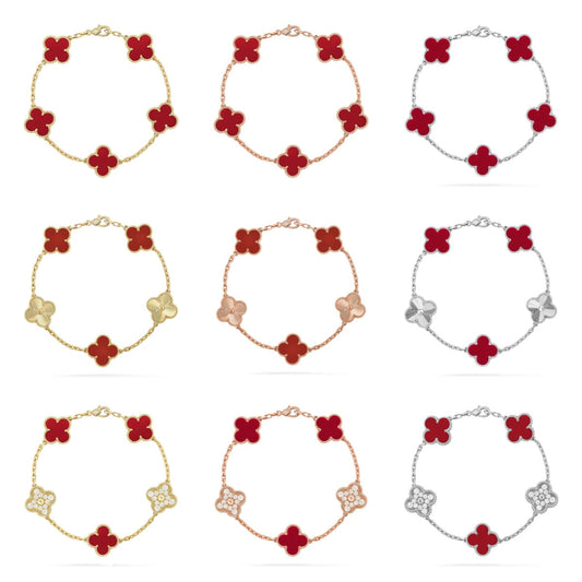[Zalyn Jewelry ] CLOVER 5 MOTIF RED CORNELIAN BRACELET COLLECTION