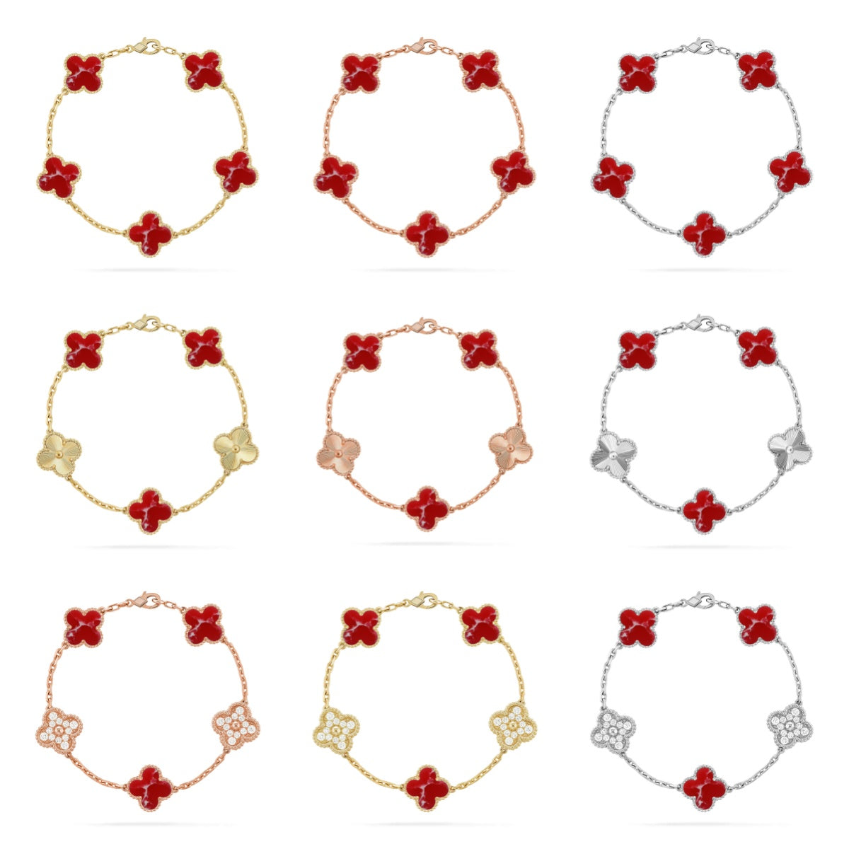 [Zalyn Jewelry ]CLOVER 5 MOTIF RED PATTERN BRACELET COLLECTION