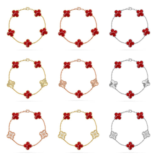 [Zalyn Jewelry ]CLOVER 5 MOTIF RED PATTERN BRACELET COLLECTION