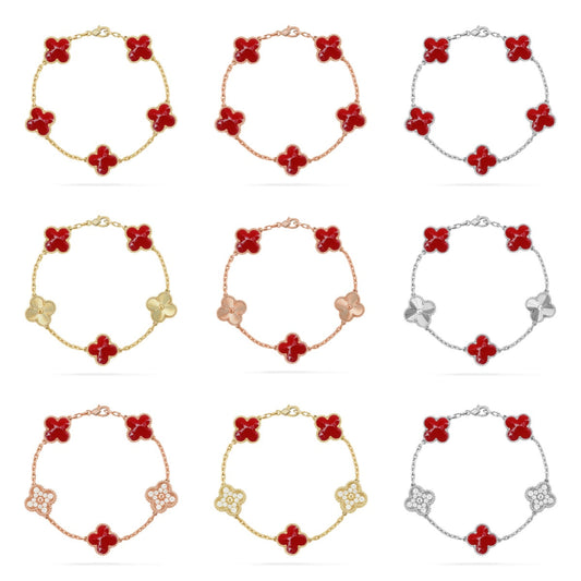 [Zalyn Jewelry ]CLOVER 5 MOTIF RED PATTERN BRACELET COLLECTION