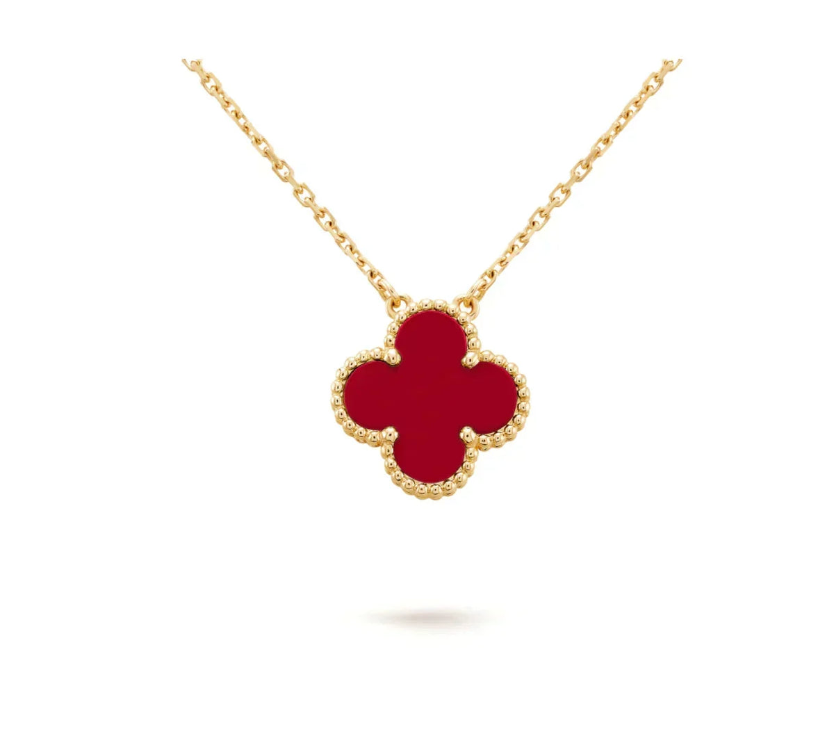 [Zalyn Jewelry ]CLOVER 15MM CARNELIAN SINGLE FLOWER NECKLACE