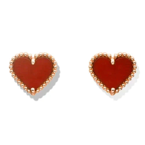 [Zalyn Jewelry ]HEART CARNELIAN STUD EARRINGS