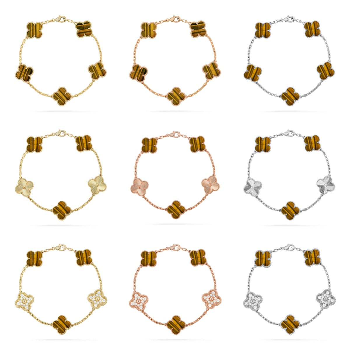 [Zalyn Jewelry ] CLOVER 5 MOTIFS TIGER EYE BRACELET COLLECTION