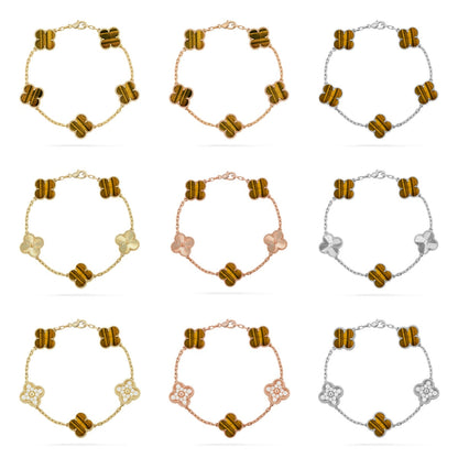 [Zalyn Jewelry ] CLOVER 5 MOTIFS TIGER EYE BRACELET COLLECTION