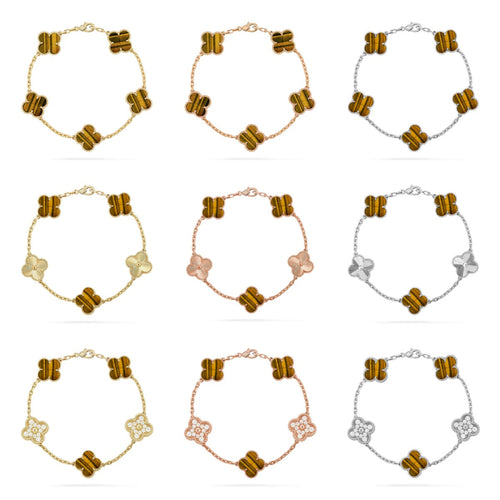 [Zalyn Jewelry ] CLOVER 5 MOTIFS TIGER EYE BRACELET COLLECTION