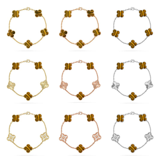 [Zalyn Jewelry ] CLOVER 5 MOTIFS TIGER EYE BRACELET COLLECTION