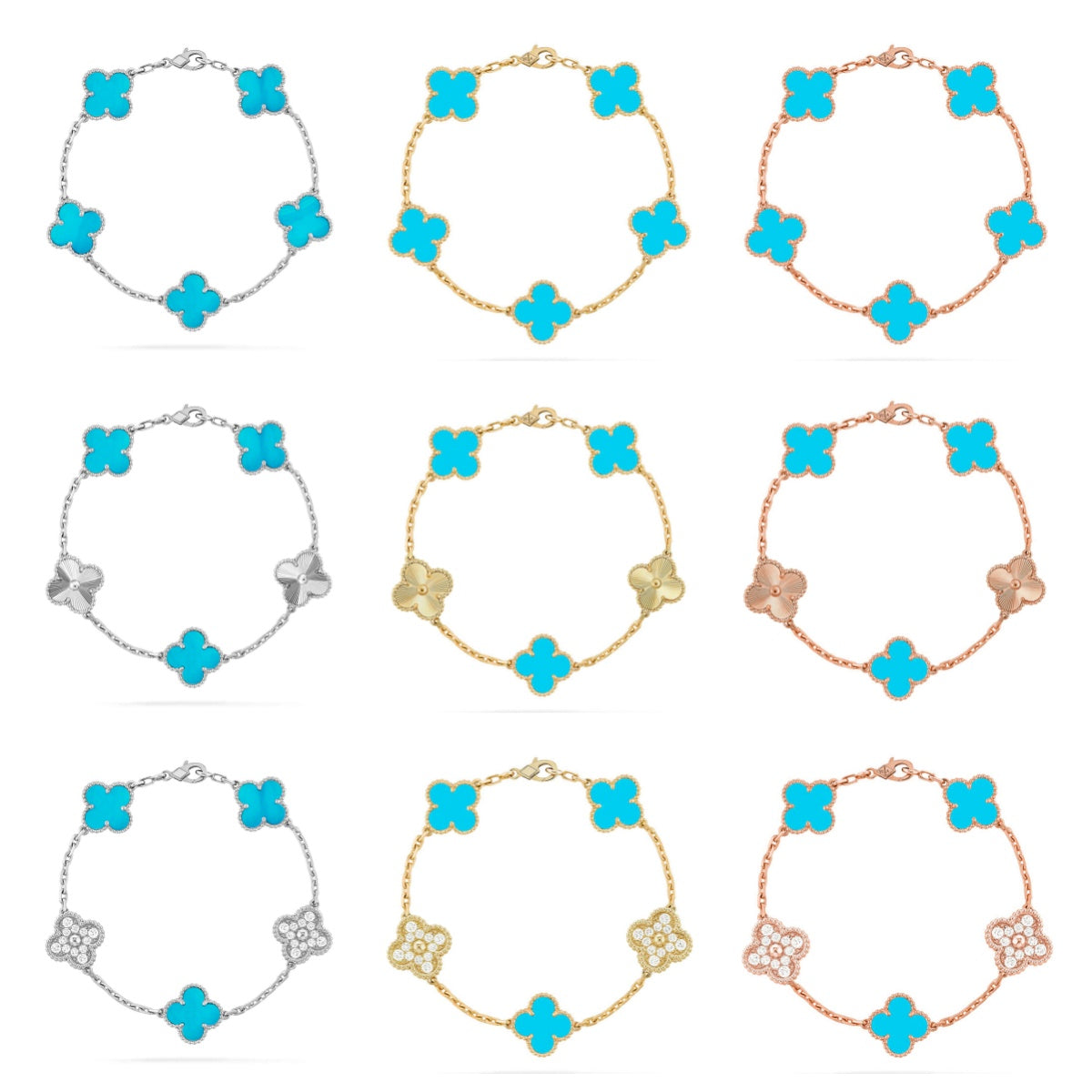[Zalyn Jewelry ] CLOVER 5 MOTIF TURQUOISE BRACELET COLLECTION