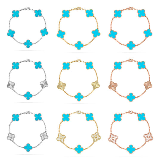 [Zalyn Jewelry ] CLOVER 5 MOTIF TURQUOISE BRACELET COLLECTION
