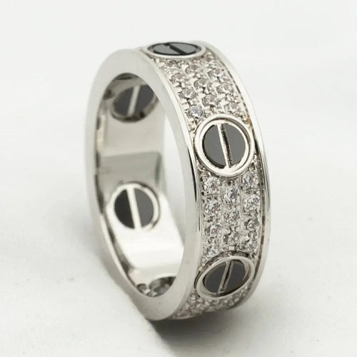 [Zalyn Jewelry ]LOVE RING 5.5MM DIAMONDS PAVED CERAMIC