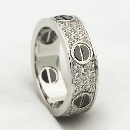[Zalyn Jewelry ]LOVE RING 5.5MM DIAMONDS PAVED CERAMIC