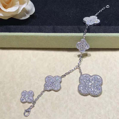 [Zalyn Jewelry ]CLOVER 6 MOTIFS SILVER DIAMOND BRACELET