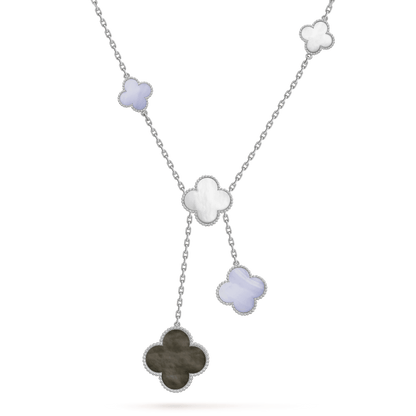 [Zalyn Jewelry ]CLOVER MOP CHALCEDONY NECKLACE SILVER 6 MOTIF