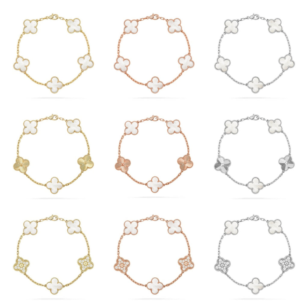 [Zalyn Jewelry ]CLOVER WHITE PEARL MOP 5 MOTIF BRACELET COLLECTION