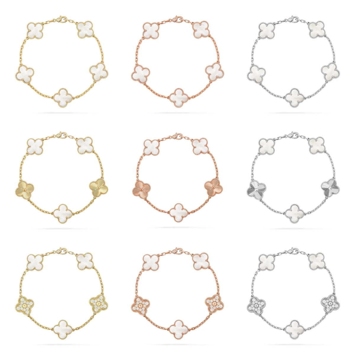 [Zalyn Jewelry ]CLOVER WHITE PEARL MOP 5 MOTIF BRACELET COLLECTION