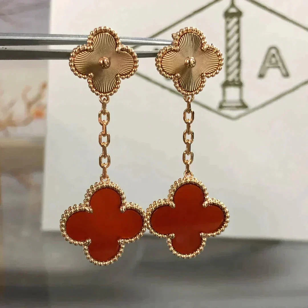 [Zalyn Jewelry ]CLOVER 2 MOTIF  LASER CARNELIAN EARRINGS