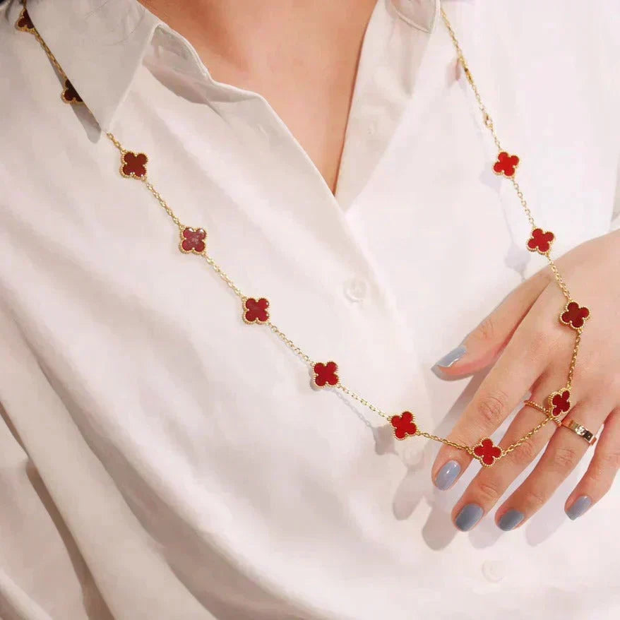 [Zalyn Jewelry ]CLOVER 20 MOTIFS CARNELIAN NECKLACE