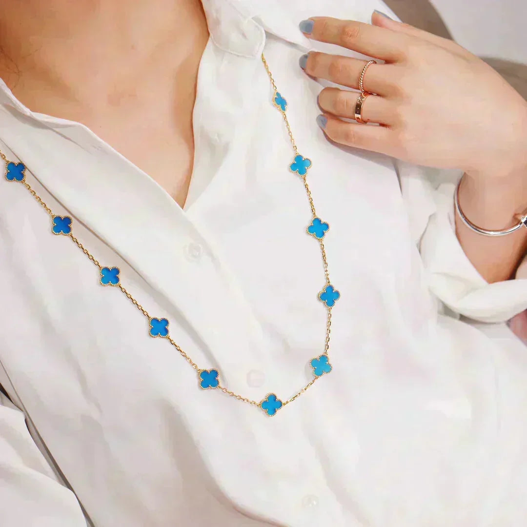 [Zalyn Jewelry ]CLOVER 20 MOTIFS BLUE AGATE GOLD
