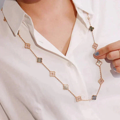 [Zalyn Jewelry ]CLOVER 20 MOTIFS DARK MOP DIAMOND  NECKLACE