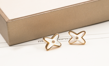 [Zalyn]JEUX DE WHITE MOP ROSE GOLD DIAMOND EARRINGS