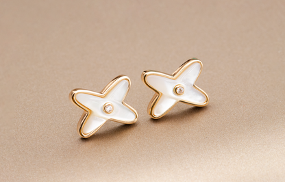 [Zalyn]JEUX DE WHITE MOP ROSE GOLD DIAMOND EARRINGS