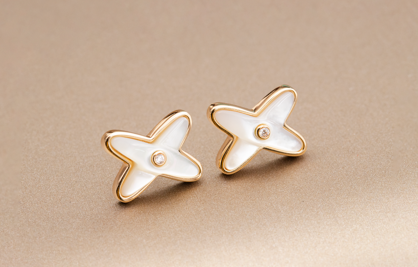 [Zalyn]JEUX DE WHITE MOP ROSE GOLD DIAMOND EARRINGS