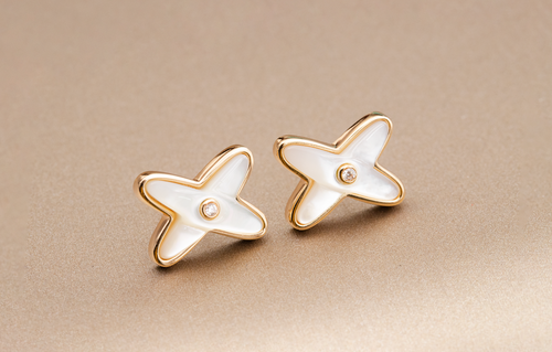 [Zalyn]JEUX DE WHITE MOP ROSE GOLD DIAMOND EARRINGS