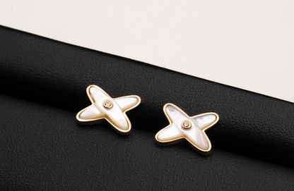 [Zalyn]JEUX DE WHITE MOP ROSE GOLD DIAMOND EARRINGS
