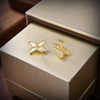 [Zalyn]JEUX DE WHITE MOP GOLD DIAMOND EARRINGS