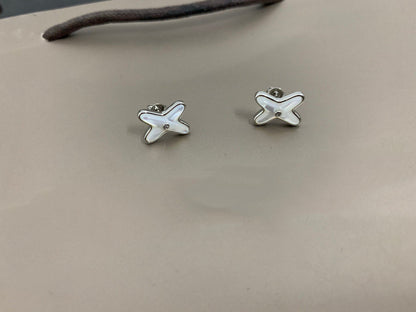 [Zalyn]JEUX DE WHITE MOP SILVER DIAMOND EARRINGS