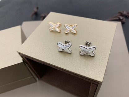 [Zalyn]JEUX DE WHITE MOP SILVER DIAMOND EARRINGS