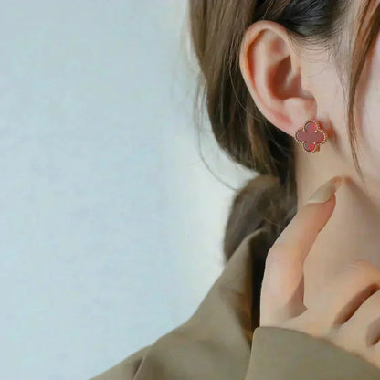 [Zalyn Jewelry ]CLOVER MEDIUM 1 MOTIFS CARNELIAN  EARRINGS