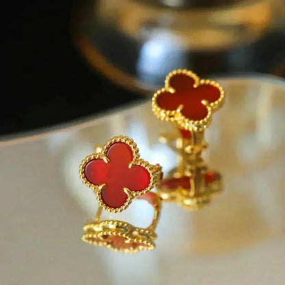 [Zalyn Jewelry ]CLOVER MEDIUM 1 MOTIFS CARNELIAN  EARRINGS