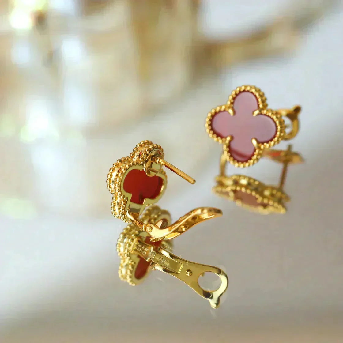 [Zalyn Jewelry ]CLOVER MEDIUM 1 MOTIFS CARNELIAN  EARRINGS