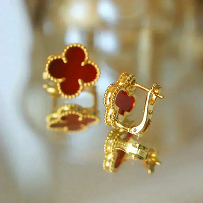 [Zalyn Jewelry ]CLOVER MEDIUM 1 MOTIFS CARNELIAN  EARRINGS