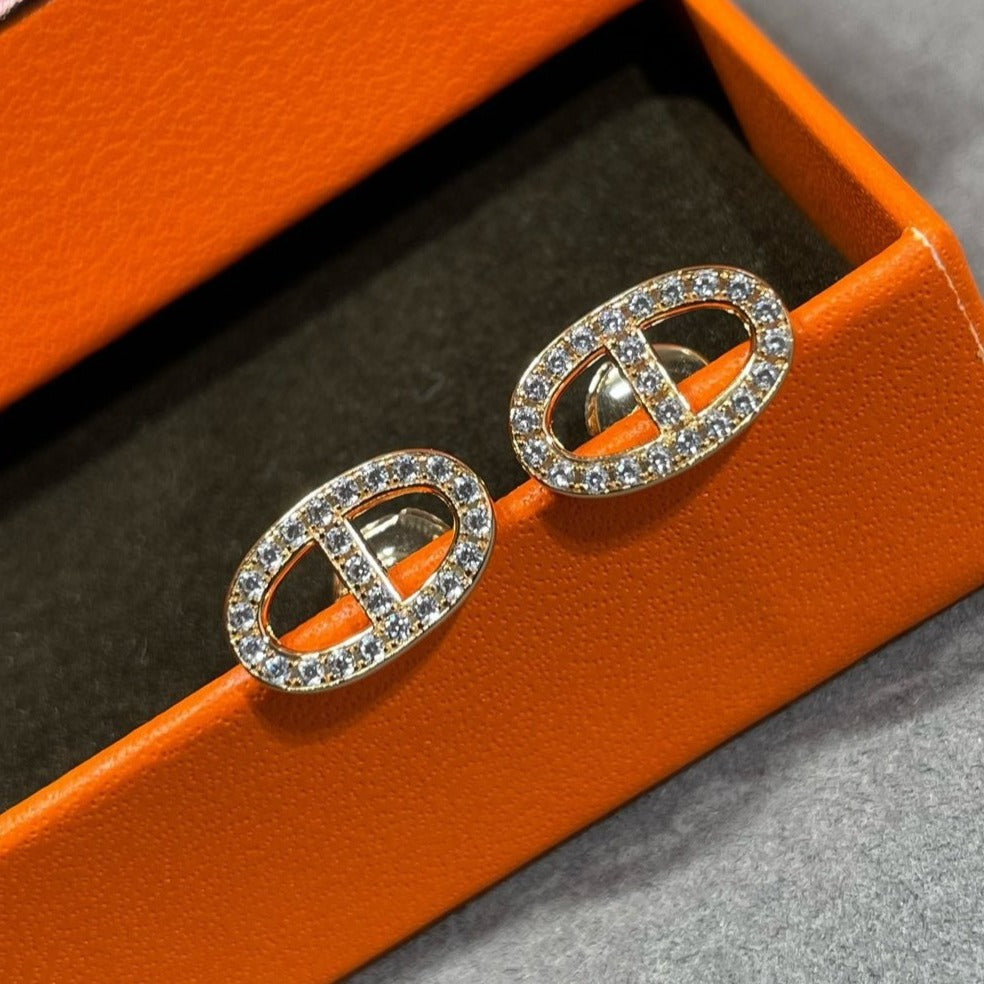 [Zalyn]HM FULL DIAMOND PIG NOSE STUD EARRINGS