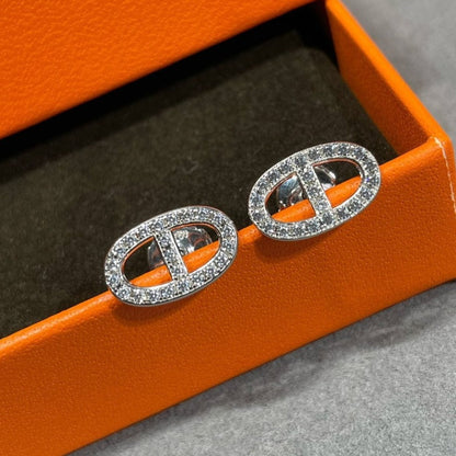 [Zalyn]HM FULL DIAMOND PIG NOSE STUD EARRINGS