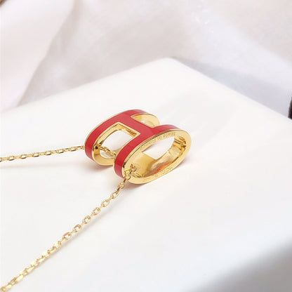 [Zalyn]HM CLIC RED ENAMEL GOLD NECKLACE