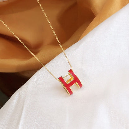 [Zalyn]HM CLIC RED ENAMEL GOLD NECKLACE