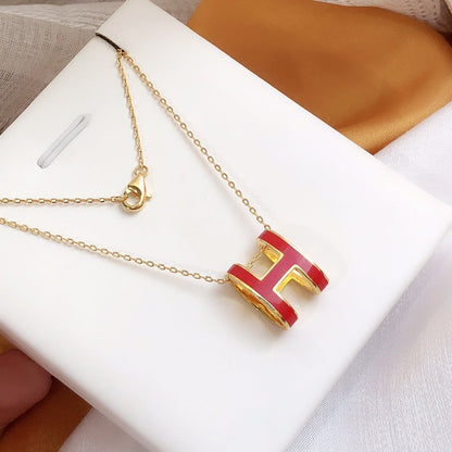 [Zalyn]HM CLIC RED ENAMEL GOLD NECKLACE