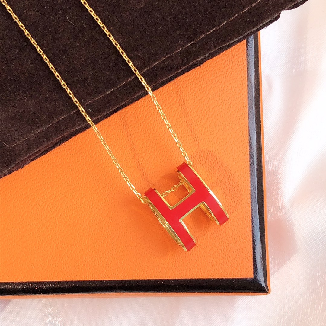[Zalyn]HM CLIC RED ENAMEL GOLD NECKLACE