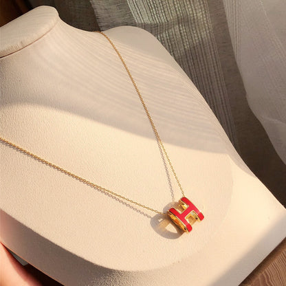 [Zalyn]HM CLIC RED ENAMEL GOLD NECKLACE