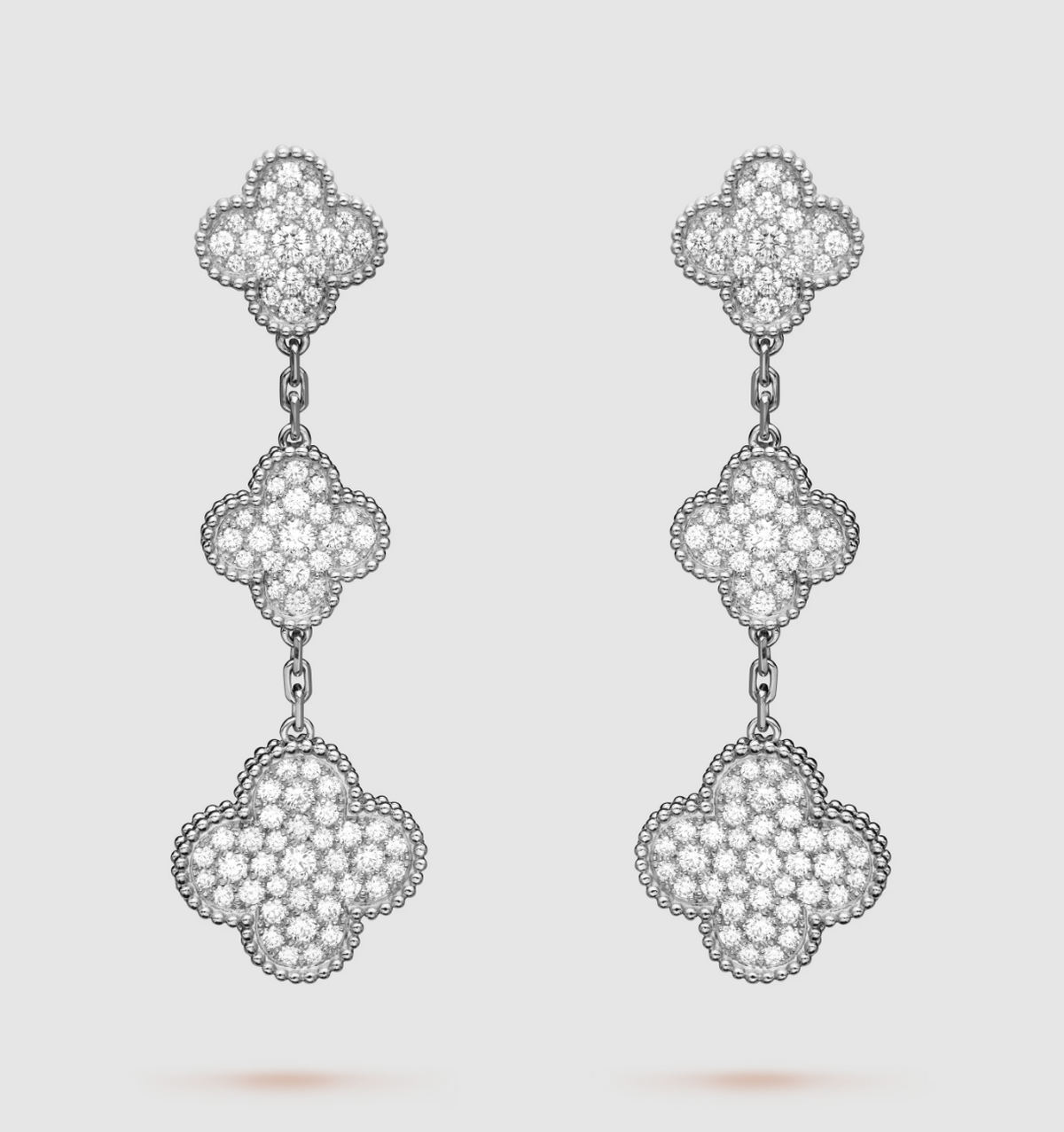 [Zalyn Jewelry ]CLOVER 3 MOTIF DIAMOND SILVER DROP EARRINGS