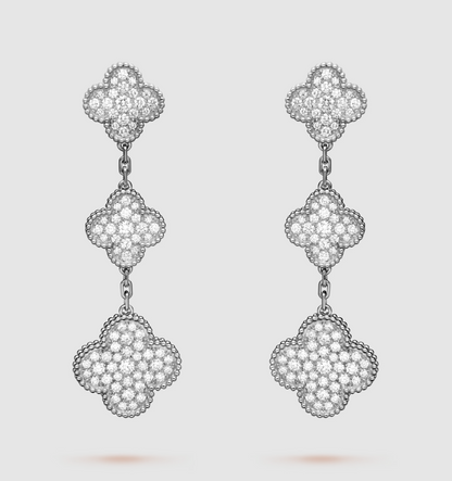 [Zalyn Jewelry ]CLOVER 3 MOTIF DIAMOND SILVER DROP EARRINGS