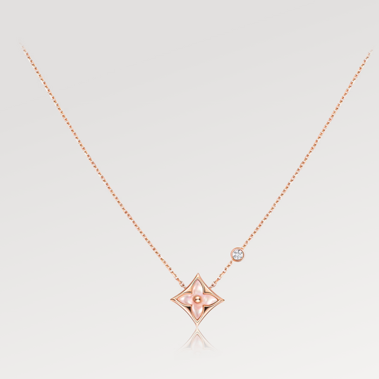 [Zalyn]STAR PINK MOP 1 DIAMOND ROSE GOLD NECKLACE