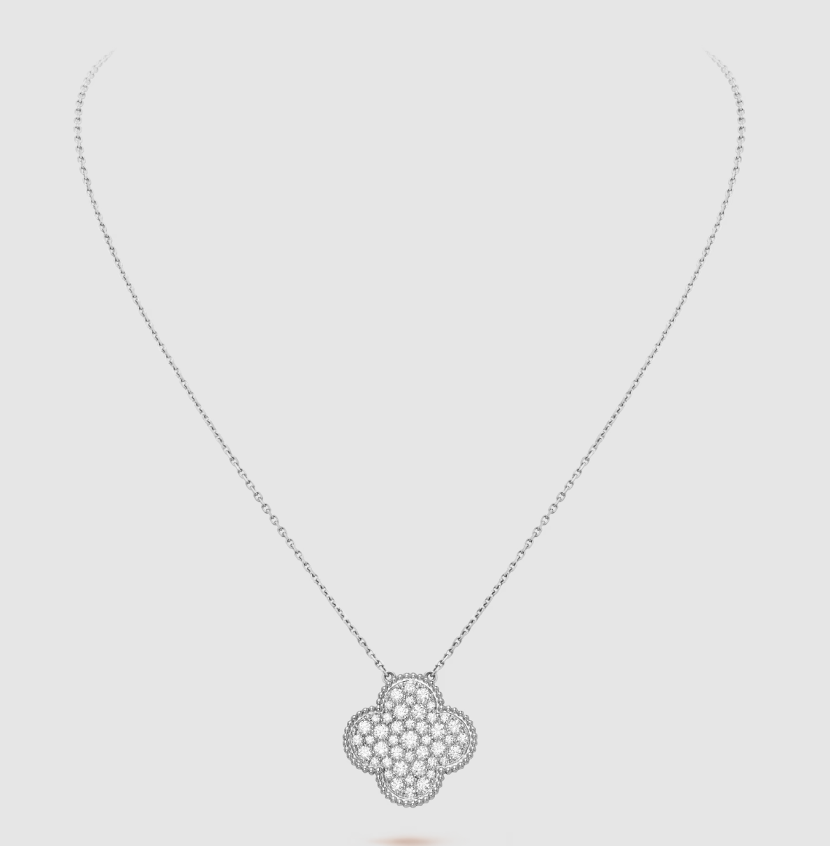 [Zalyn Jewelry ]CLOVER 25MM LARGE PENDANT DIAMOND PAVED SILVER NECKLACE