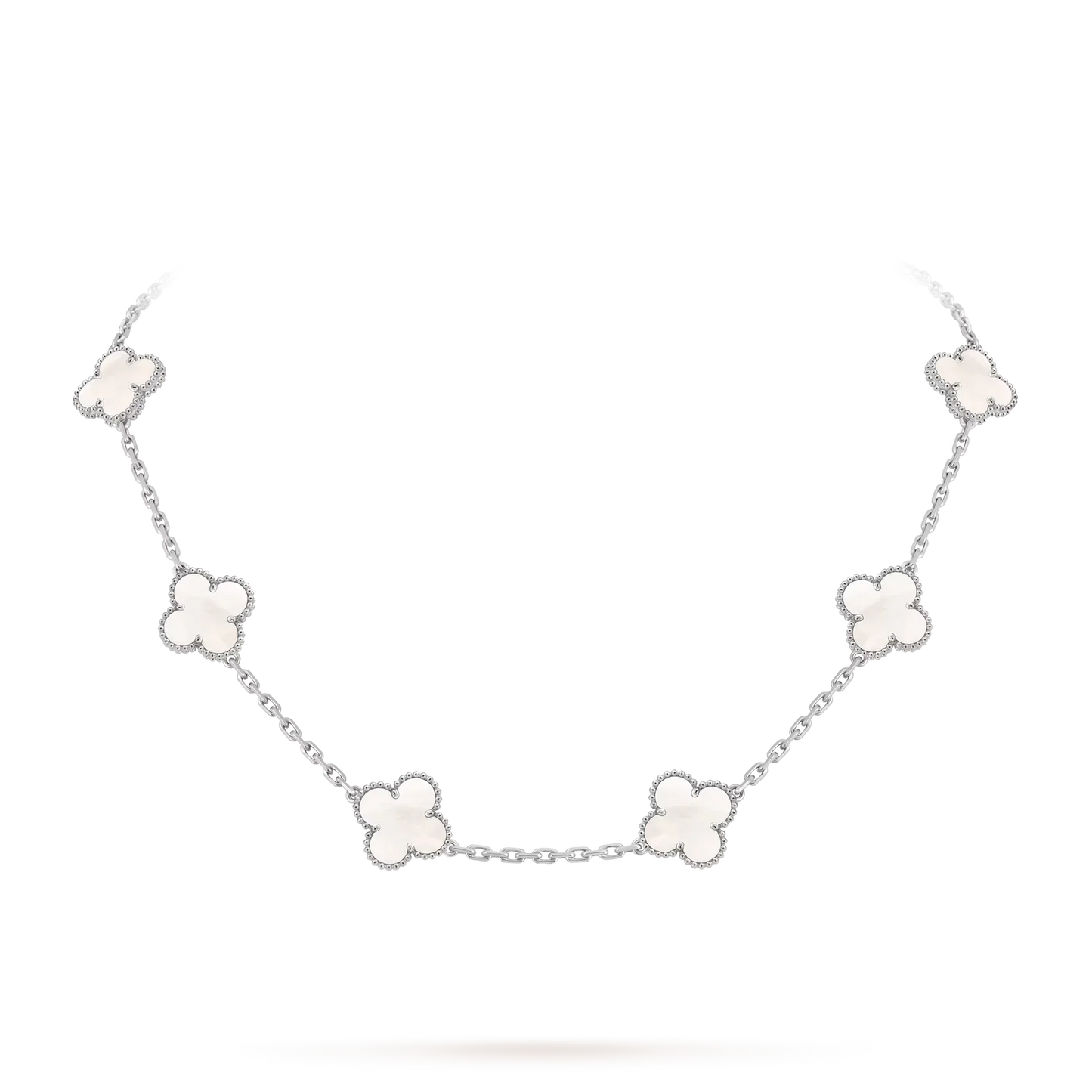 [Zalyn]CLASSIC LUCKY 10-MOTIF CLOVER NECKLACE WHITE GOLD COLLECTION